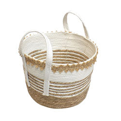 CESTO TEJIDO C/ASAS D29x23CM DISEÑO BLANCO/NATURAL