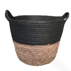 CESTO TEJIDO C/ASAS D28x24CM NATURAL/NEGRO