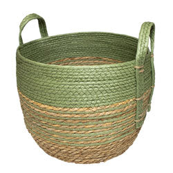 CESTO TEJIDO C/ASAS D33x28CM NATURAL/VERDE