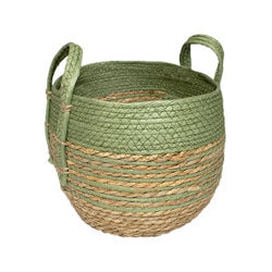 CESTO TEJIDO C/ASAS D27x23CM NATURAL/VERDE