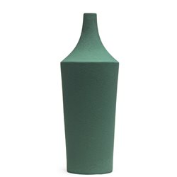FLORERO CERAMICA D12x31CM FORMAS VERDE OSCURO