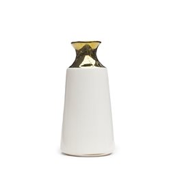 FLORERO CERAMICA D13x24CM BLANCO/DORADO