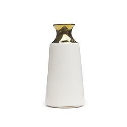 FLORERO CERAMICA D10x20CM BLANCO/DORADO