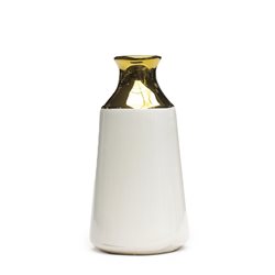 FLORERO CERAMICA D9x17CM BLANCO/DORADO