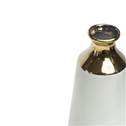 FLORERO CERAMICA D9x17CM BLANCO/DORADO