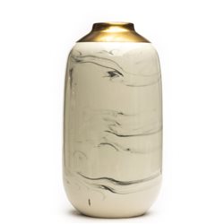 FLORERO CERAMICA D14x26CM MARMOL/DORADO