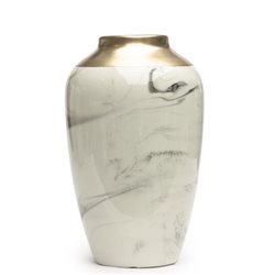 FLORERO CERAMICA D12x20CM MARMOL/DORADO