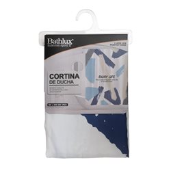 CORTINA DE BAÑO TELA 180x200CM TONOS AZULES