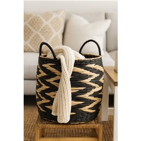 CESTO CON ASAS TEJIDO 28x28CM NATURAL/NEGRO