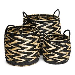 CESTO CON ASAS TEJIDO 28x28CM NATURAL/NEGRO
