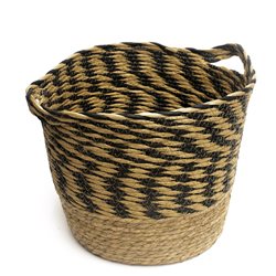 CESTO CON ASAS TEJIDO 30x26CM ZIGZAG NEGRO