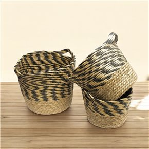 CESTO CON ASAS TEJIDO 30x26CM ZIGZAG NEGRO