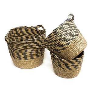 CESTO CON ASAS TEJIDO 30x26CM ZIGZAG NEGRO