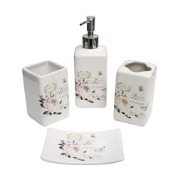 SET BAÑO 4PZAS CERAMICA BLANCO/FLOREADO