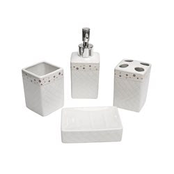SET BAÑO 4PZAS CERAMICA BLANCO/FAJA FLORES