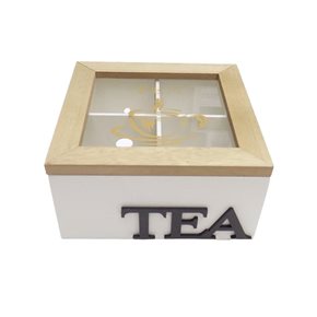 CAJA DE TE 4 DIVISIONES 15x15x7CM BLANCO