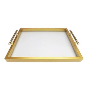 BANDEJA MDF/VIDRIO 39x29x6CM DORADO