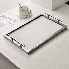 BANDEJA MDF/VIDRIO 39x29x6CM PLATA