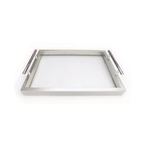 BANDEJA MDF/VIDRIO 34x24x6CM PLATA