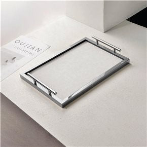 BANDEJA MDF/VIDRIO 34x24x6CM PLATA