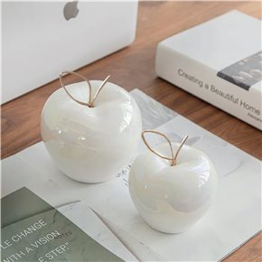MANZANA DECORATIVA 7.5CM BLANCO/DORADO