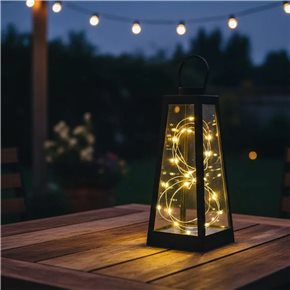 FAROL CON LUCES LED  11x11x23CM PLASTICO NEGRO