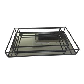 BANDEJA ESPEJO 34x20x4CM METAL NEGRO