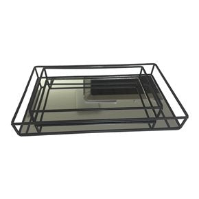 BANDEJA ESPEJO 27x16x4CM METAL NEGRO