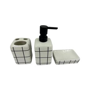 SET DE BAÑO 3PZS CUADRICULADO BLANCO/NEGRO