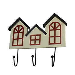 PORTA LLAVES MDF CASITAS 26X24CM 3 GANCHOS