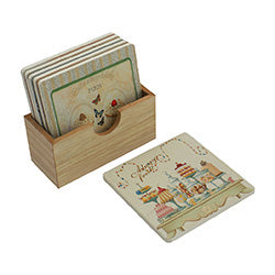 SET X6 POSAVASO CAJA MADERA "DULCES".  10X10CM