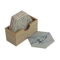 SET X6 POSAVASO CAJA MADERA "MARBLE".  10X10CM