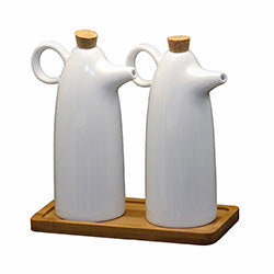 SET ACEITE/VINAGRE 320ML CERAMICA BASE MADERA