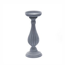 CANDELABRO MADERA 27CM RELIEVE A RAYAS GRIS