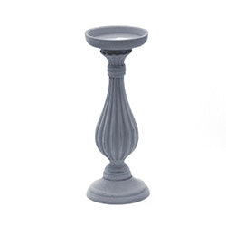 CANDELABRO MADERA 33.5CM RELIEVE A RAYAS GRIS
