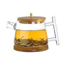 TETERA VIDRIO CON TAPA MADERA 600ML 15X11X12.5CM