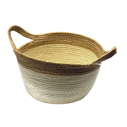 CESTO TEJIDO D26XH15CM BEIGE BORDE MARRON