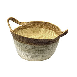 CESTO TEJIDO D22XH12CM BEIGE BORDE MARRON