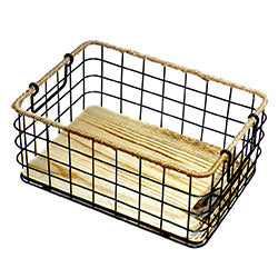 CANASTO METAL BASE MADERA C/CUERDA 40X30X18CM