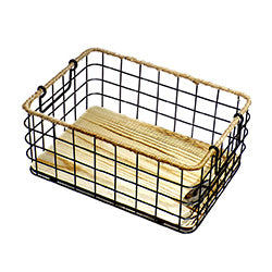 CANASTO METAL BASE MADERA C/CUERDA 35X25X15CM
