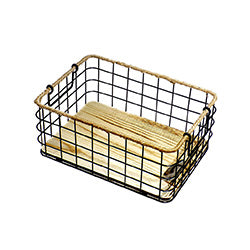 CANASTO METAL BASE MADERA C/CUERDA 30X20X12CM