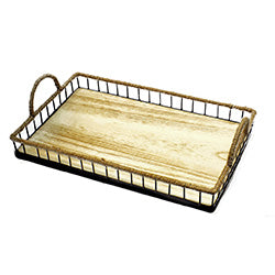 BANDEJA METAL BASE MADERA C/ CUERDA 51X35.5X7.5CM