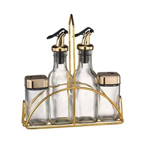 SET ESPECIEROS DE VIDRIO CON SOPORTE METAL, 4 PIEZAS TAPA PLÁSTICA BRONCE