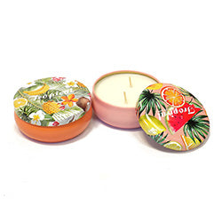 VELA EN LATA 8X8X3.4CM AROMA MANGO Y PIÑA