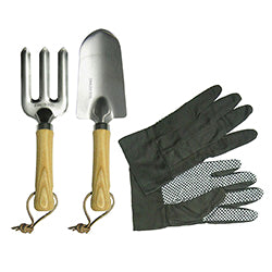 SET X3 HERRAMIENTAS JARDIN PALA/TRIDENTE/GUANTE