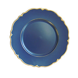 PLATO DE SITIO 33CM AZUL NAVY BORDE DORADO