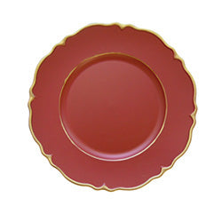 PLATO DE SITIO 33CM ROJO CONTORNO ONDULADO DORADO