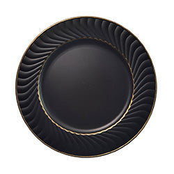 PLATO DE SITIO 33CM DISEÑO OLAS NEGRO BORDE DORADO