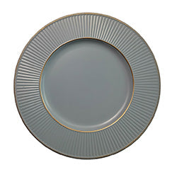 PLATO DE SITIO 33CM GRIS C/LINEAS Y BORDE DORADO