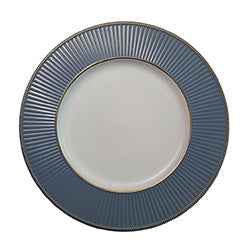 PLATO DE SITIO 33CM AZUL/BLAN LINEAS Y BORDE DORADO